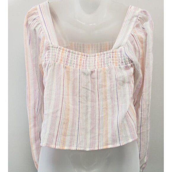 BCBGeneration Cotton Blouse Top Women's XXS 2XS White Green Purple Long-Sleeve - Picture 11 of 12